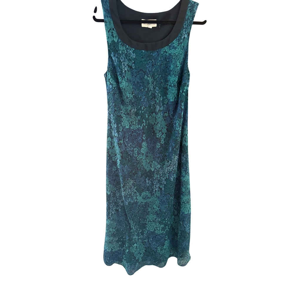 Studio I VIntage Whimsigoth Y2k 16W Floral Midi Dress Teal Blue Sleeveless Scoop